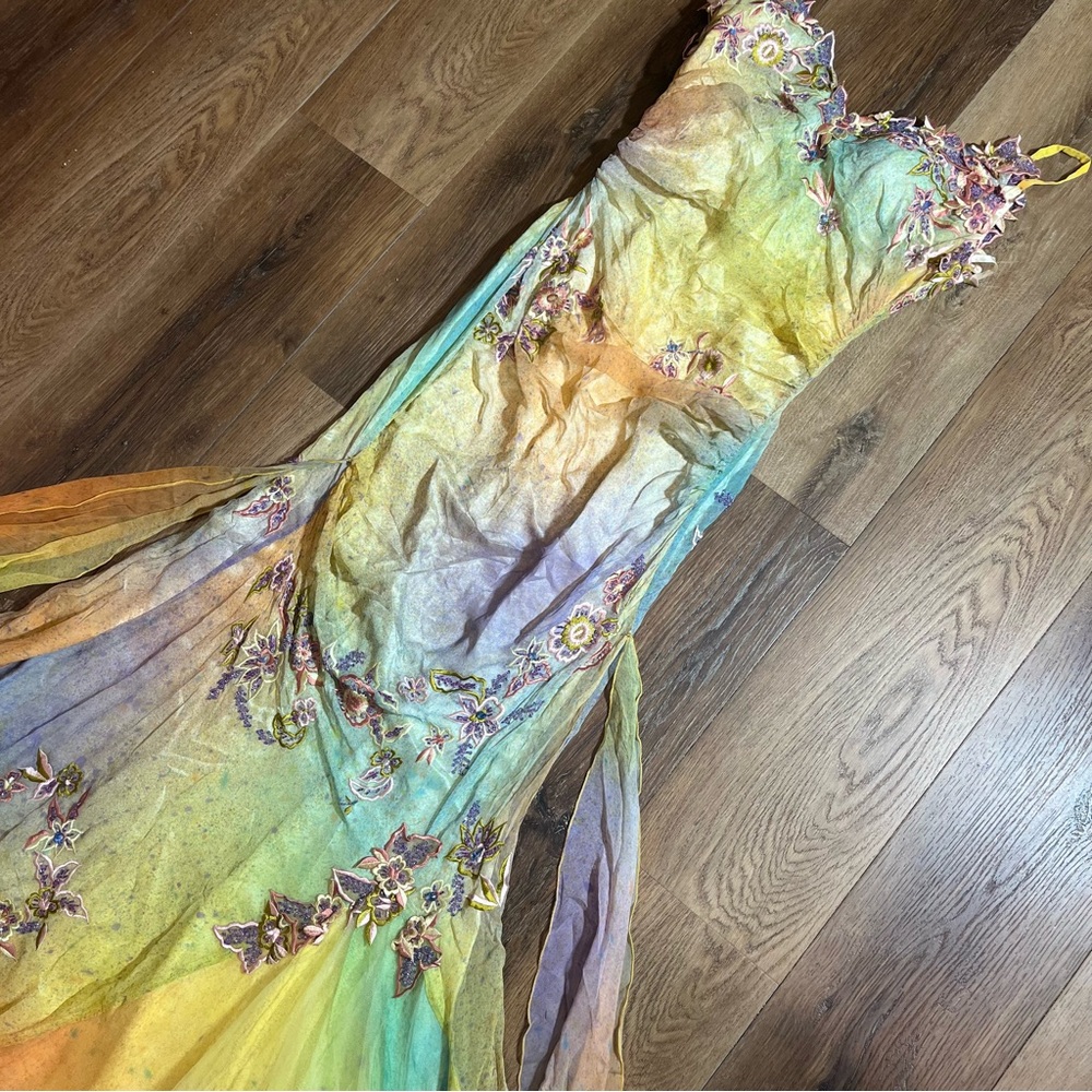 Vintage 100% Silk Dress Vintage Cache Rainbow Dress Prom Vintage Beaded Dress - Picture 11 of 17